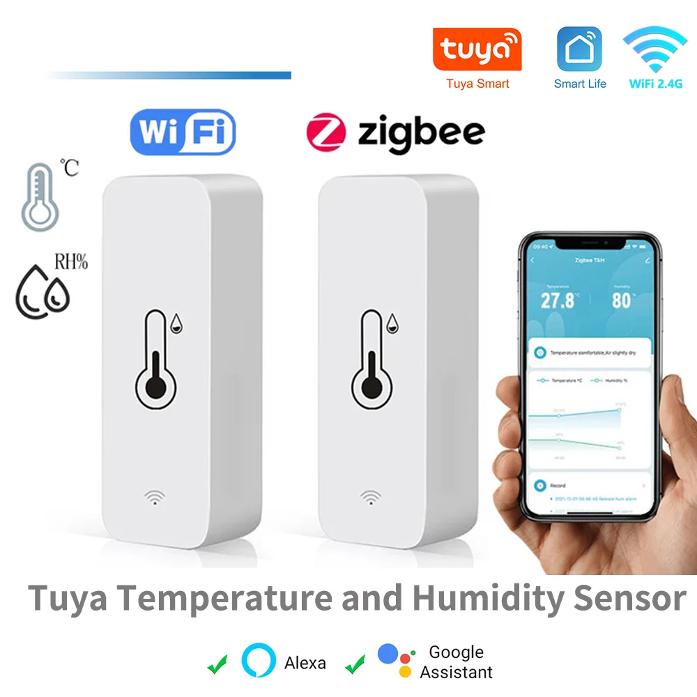 Tuya Wifi Zigbee Temperature Humidity Sensor Smart Home Indoor Hygrometer APP Monitoring Work with Google Home Smartlife Alexa